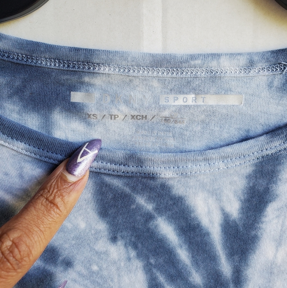 DKNY Tie Dye Denim Blue Top with Drawstring Hem - Picture 16 of 16